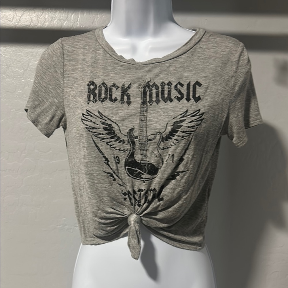 No.119 Gray Tie Front Crop Short Sleeve T-Shirt